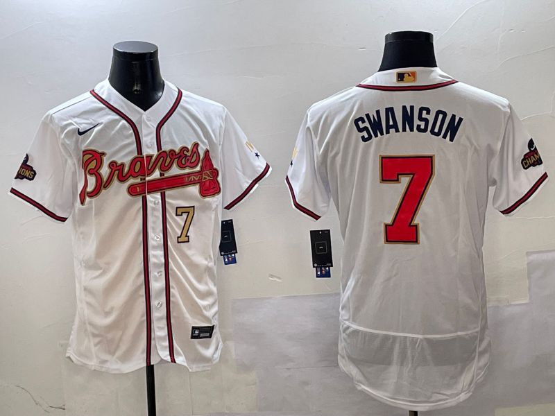 Men Atlanta Braves 7 Swanson White Gold Elite 2025 Nike MLB Jersey style 4